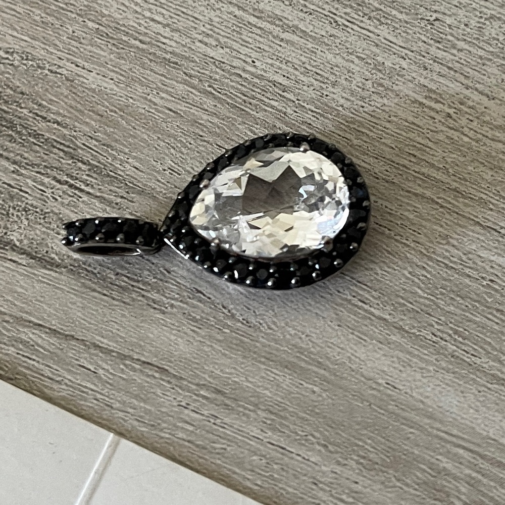 Elegant Topaz Blue Sapphire and Silver Teardrop Pendant - Picture 3 of 5